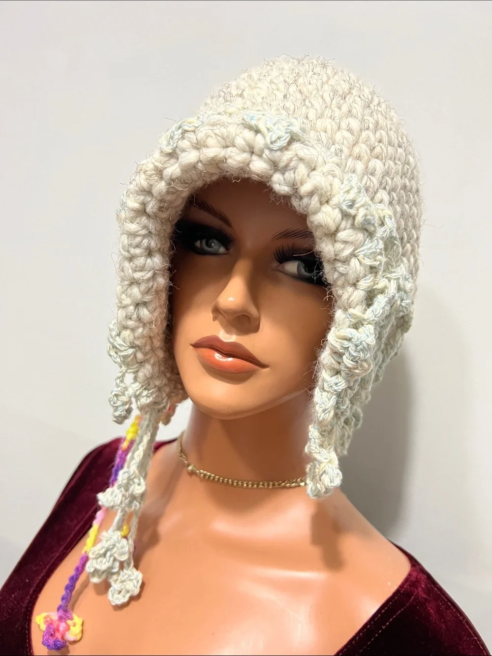 Handcrafted Cream Crochet Bucket Hat with Braided Accents